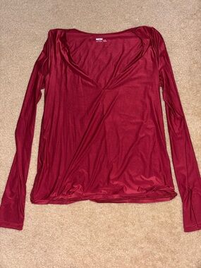 aerie V-Neck Long Sleeve Top in red